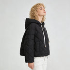 Hooded rhombus woven white duck down jacket