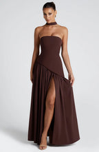 Tube top solid color split dress