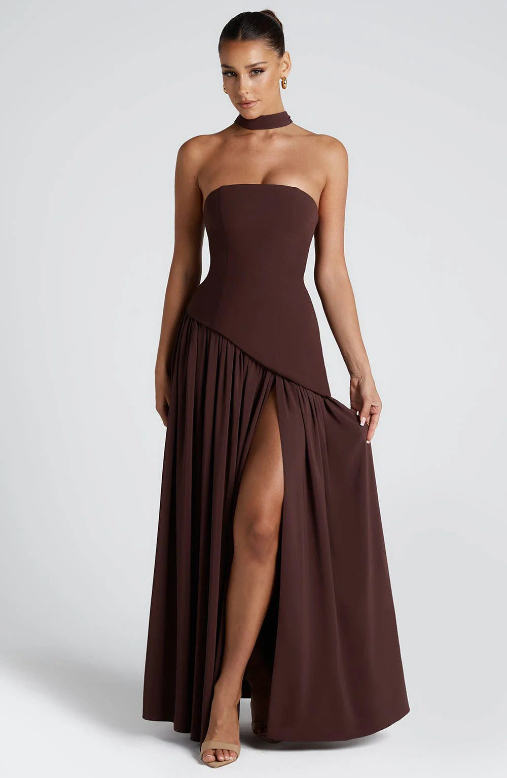 Tube top solid color split dress