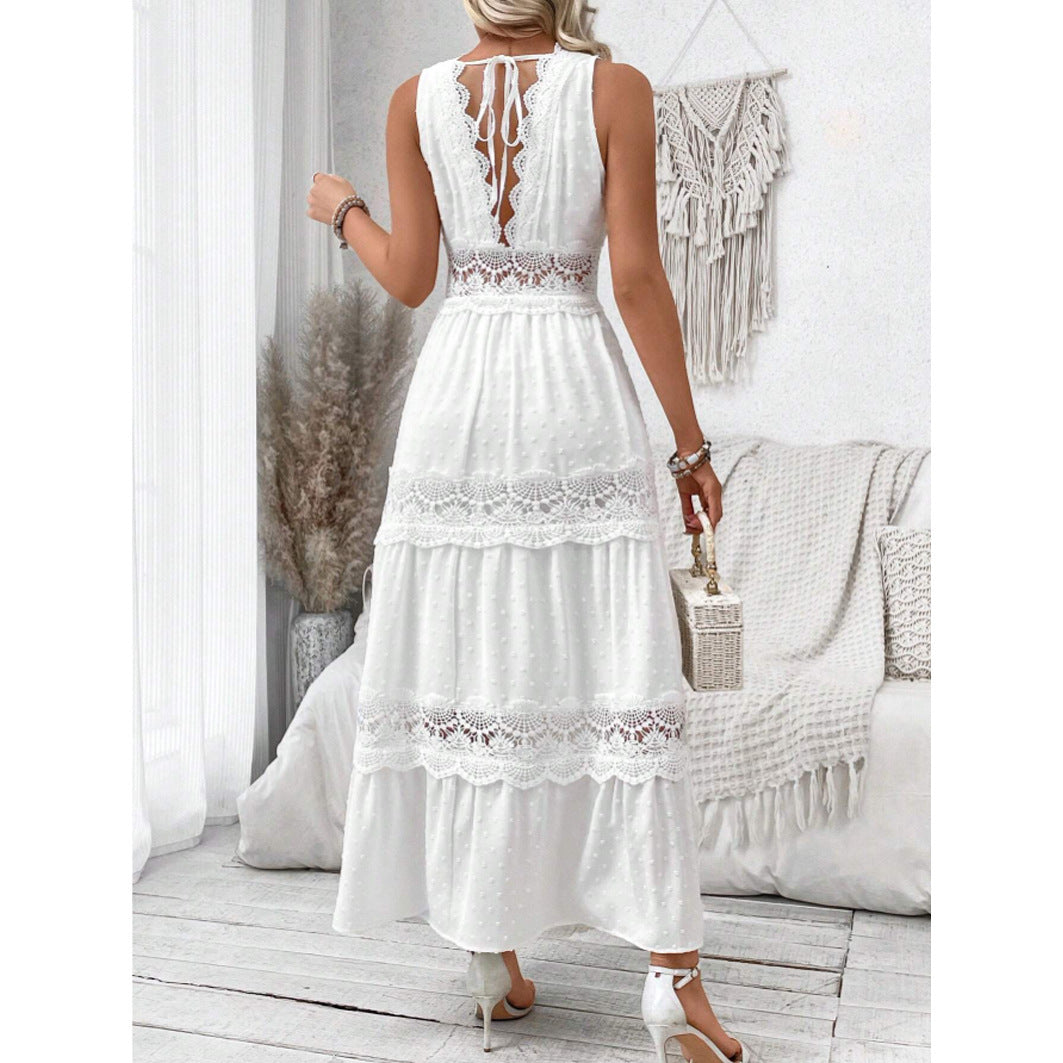 Lace stitching V-neck sleeveless dress
