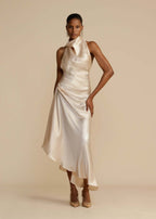 Satin split halter dress