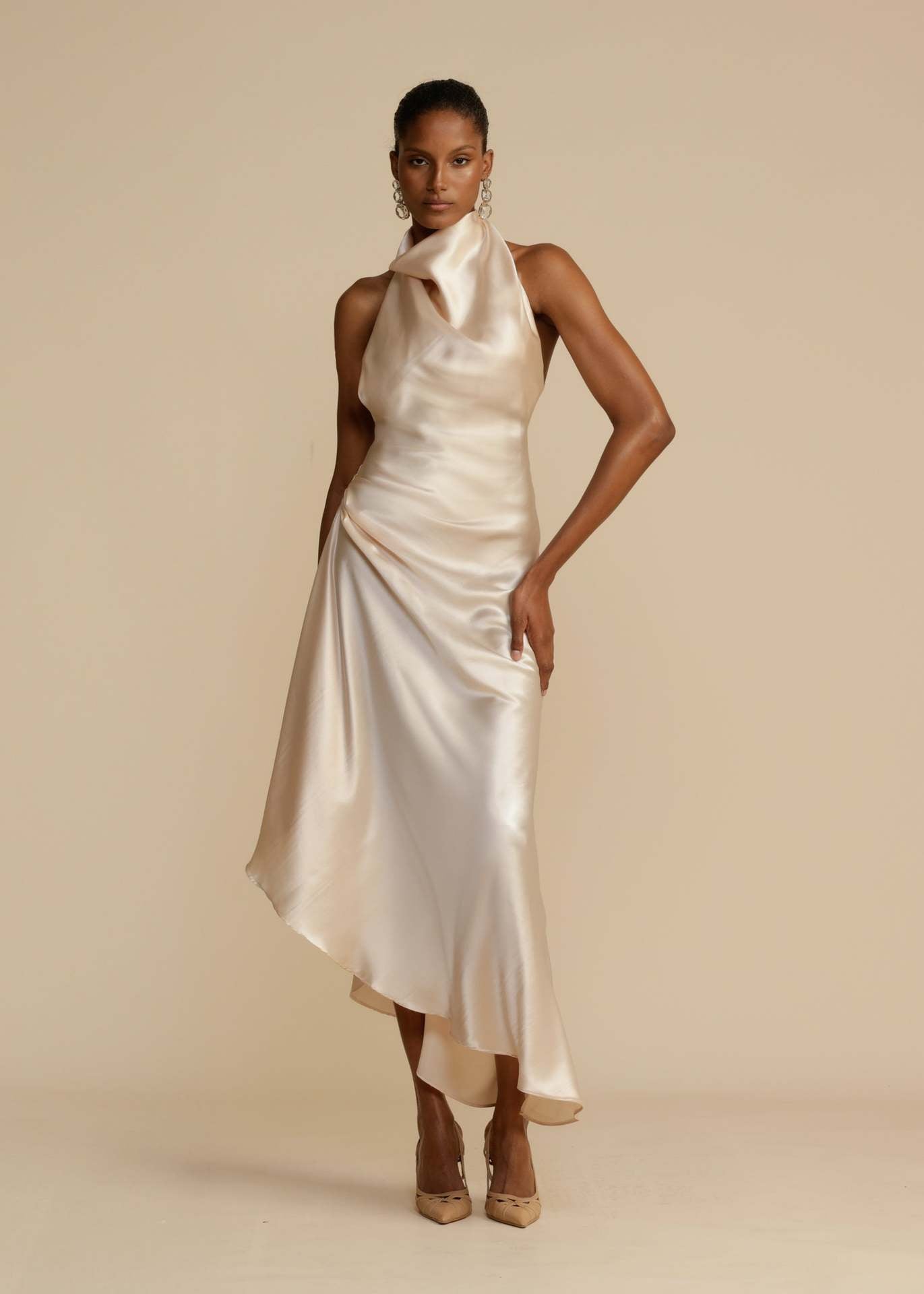 Satin split halter dress