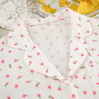 Printed short-sleeved cotton and silk pajamas