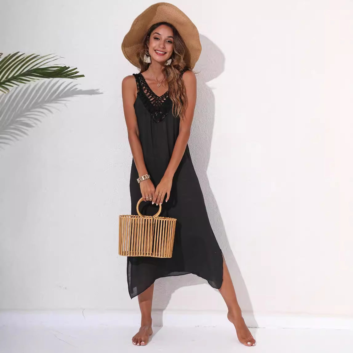 Hand hook spliced vest skirt sexy halter dress