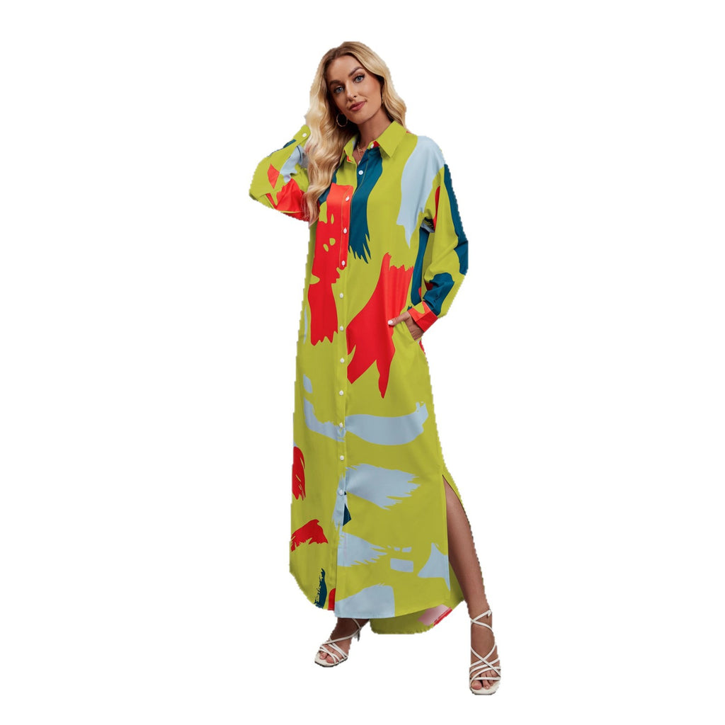 Long Sleeve Printed Long Dress