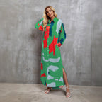 Long Sleeve Printed Long Dress