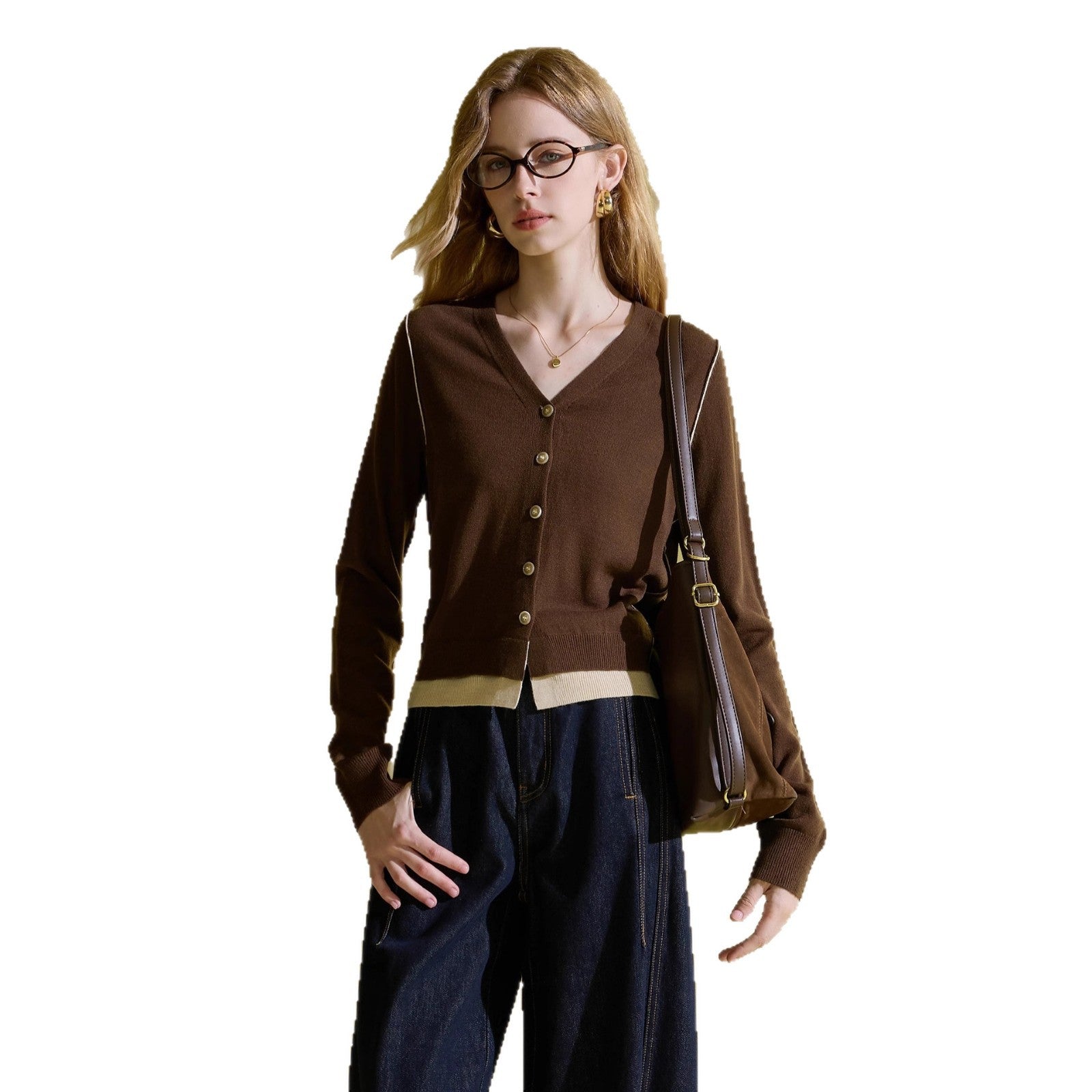 2025 autumn new Maillard knitted cardigan V-neck jacket retro small wool sweater