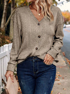 Knitted button long-sleeved T-shirt