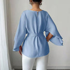 Flared Medium Sleeve Solid Color Shirt Shirt