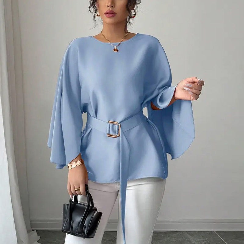 Flared Medium Sleeve Solid Color Shirt Shirt