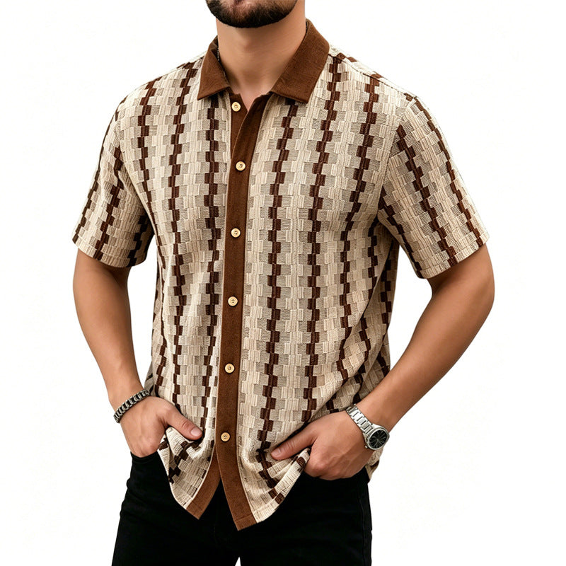 Shirt Vintage Checked Knitted Short Sleeve Shirt