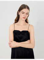 Silk dress black small bow mulberry silk suspender skirt