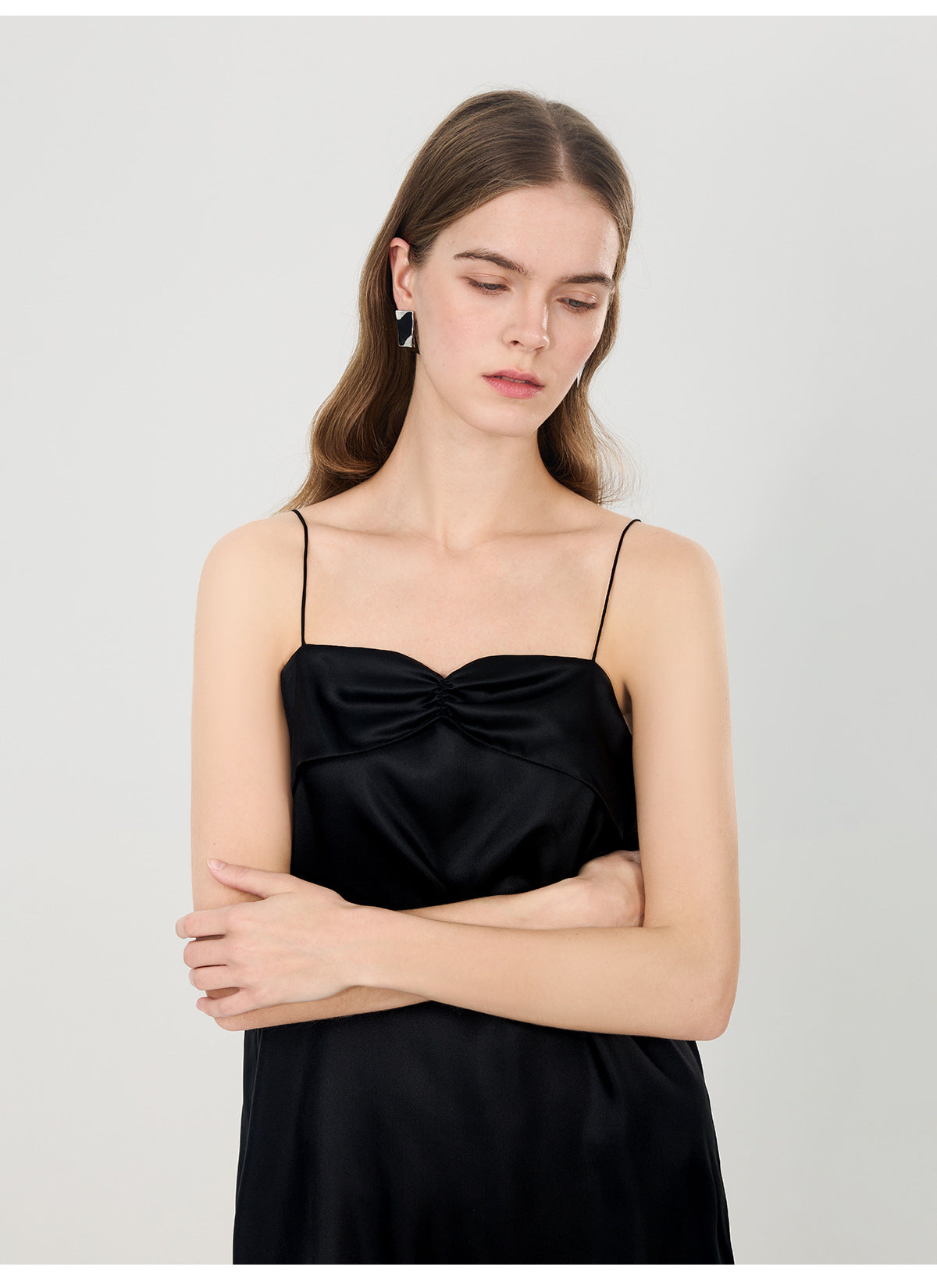 Silk dress black small bow mulberry silk suspender skirt
