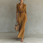 Suede waist long dress shirt skirt with belt
