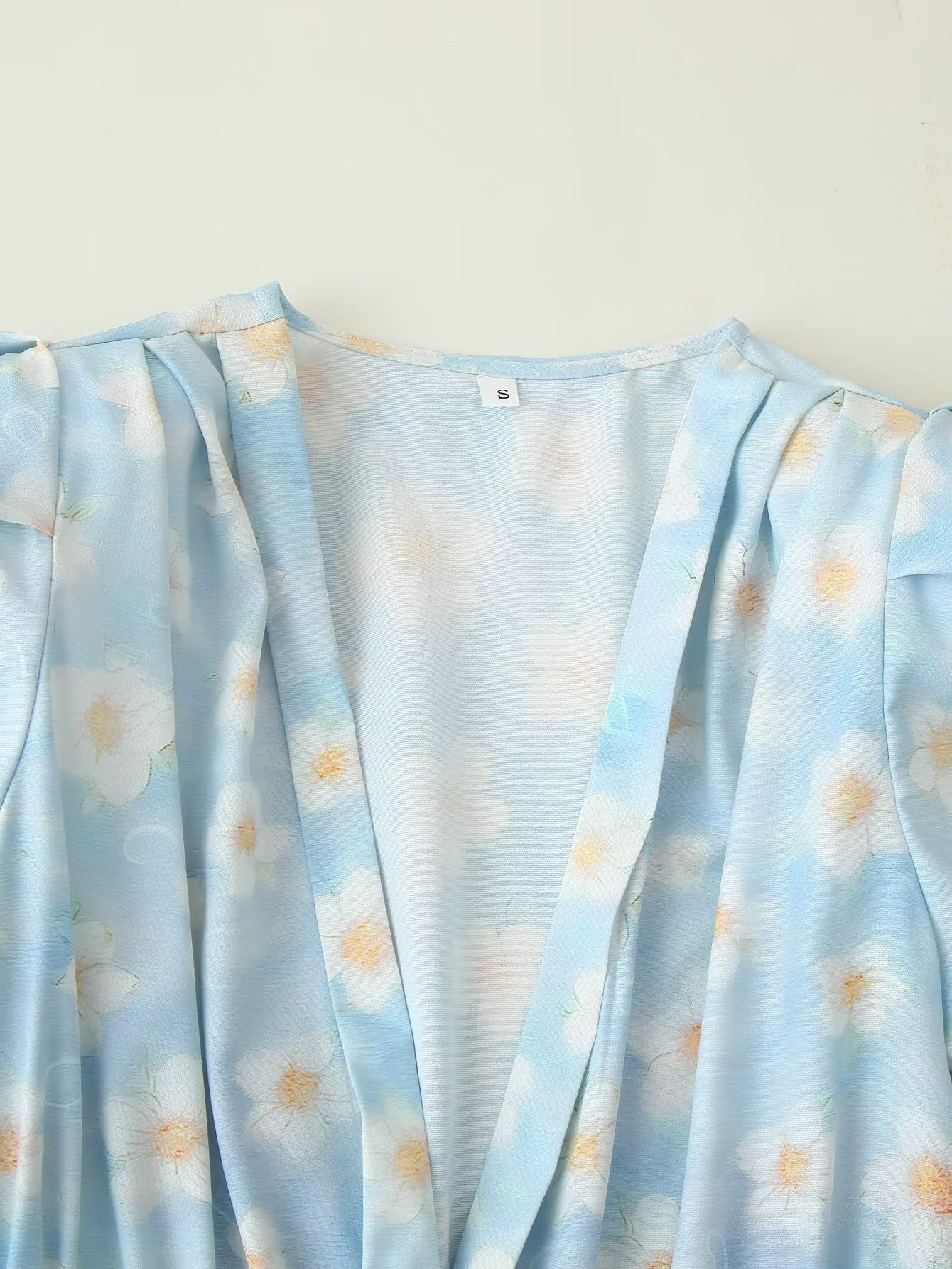 Bubble Sleeve V-Neck Waist Dress
