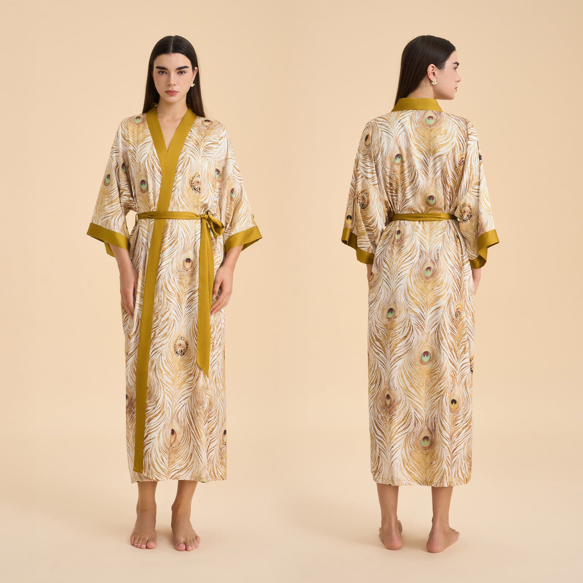 Satin chiffon bathrobe shuffle print nightgown