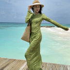 Silk floor-to-ceiling dress crew neck dress