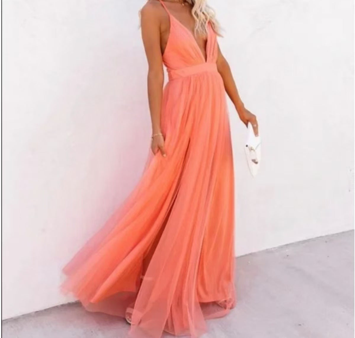 Casual tube top suspender gauze dress