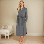 Long-sleeved polished milk silk pocket nightgown