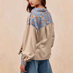 French Casual Loose Lapel Splicing Cloth Sweater Long Sleeve Top