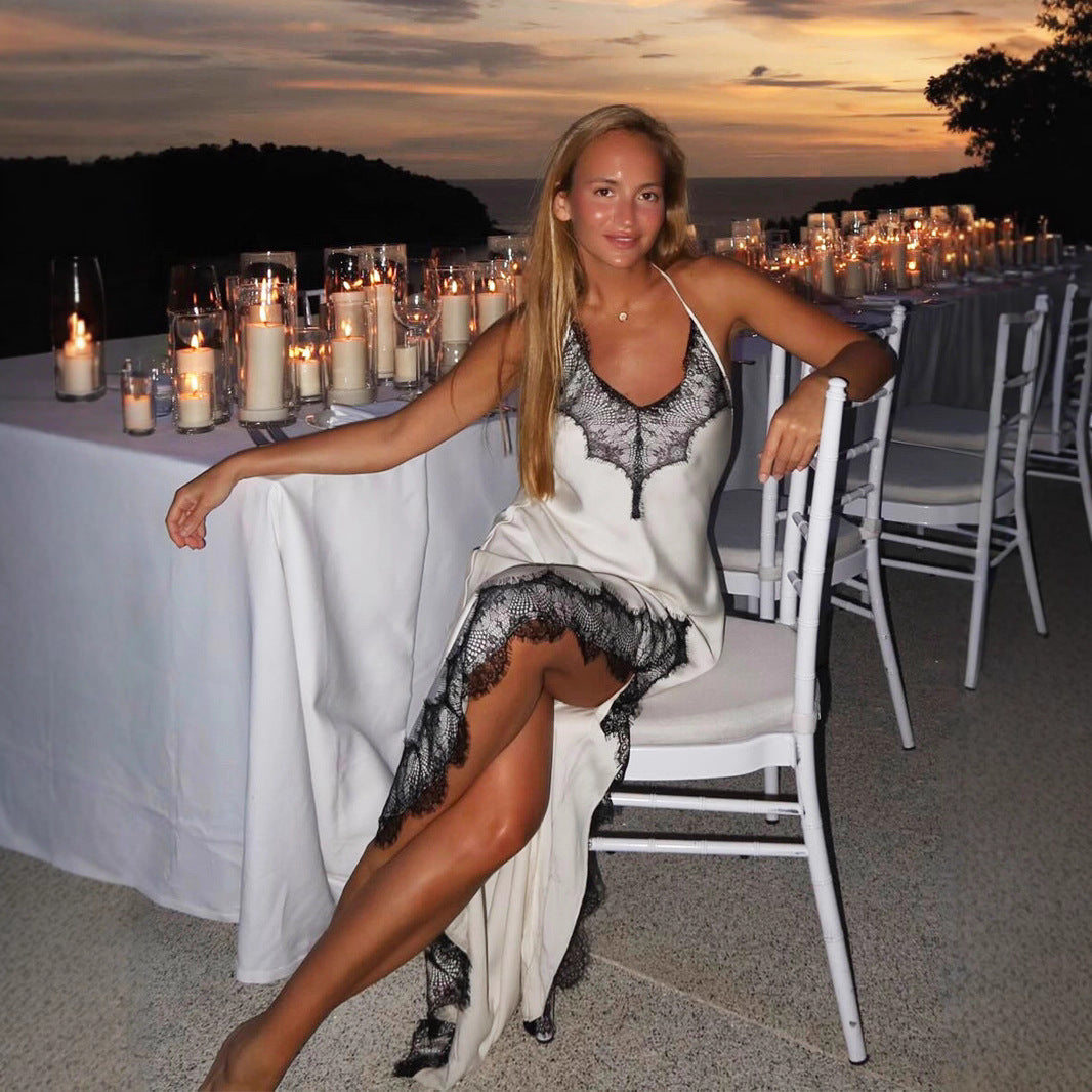 Lace lace suspender split spliced lace nightdress