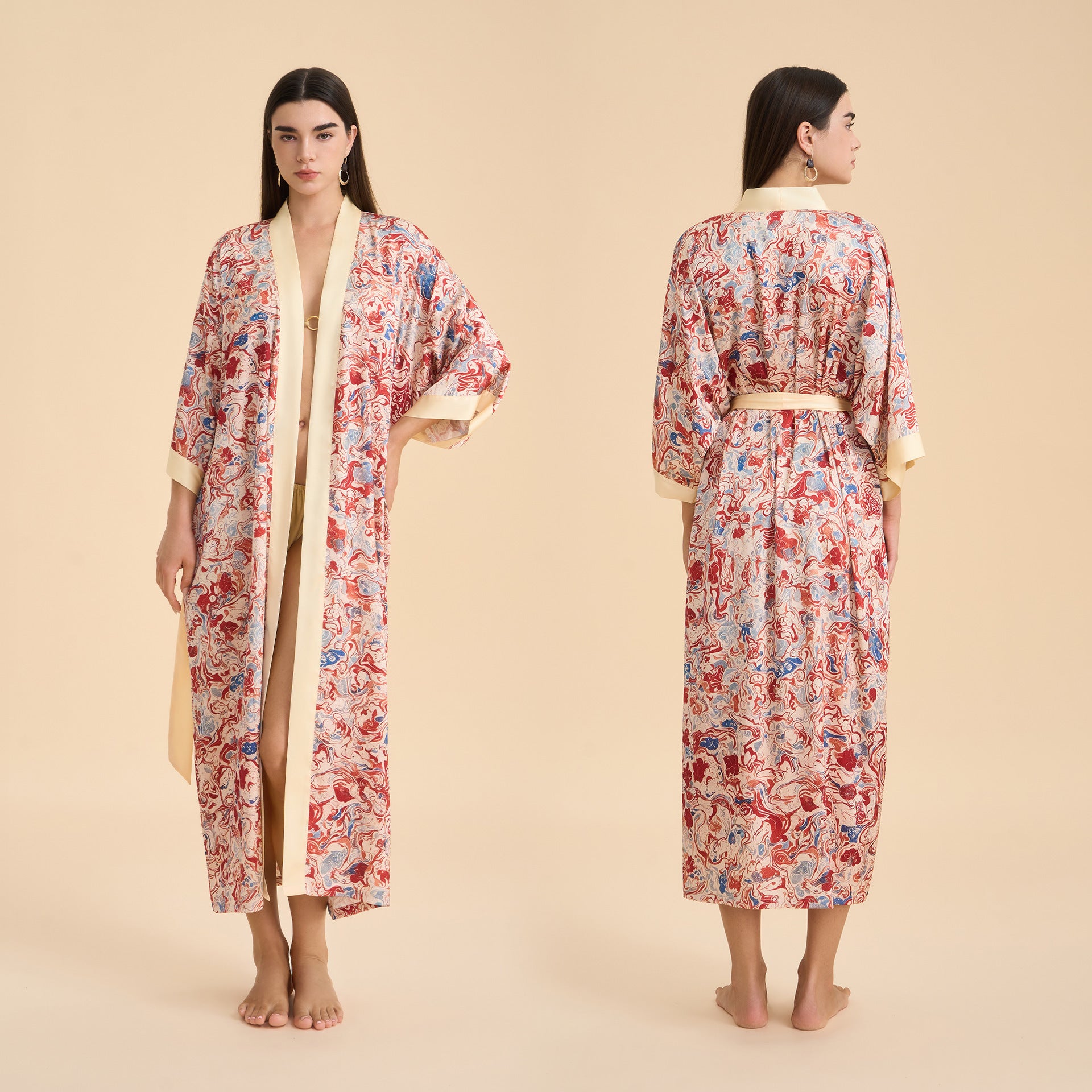 Satin chiffon bathrobe shuffle print nightgown