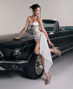 Fishbone tube top slim-fitting flower ruffle dress