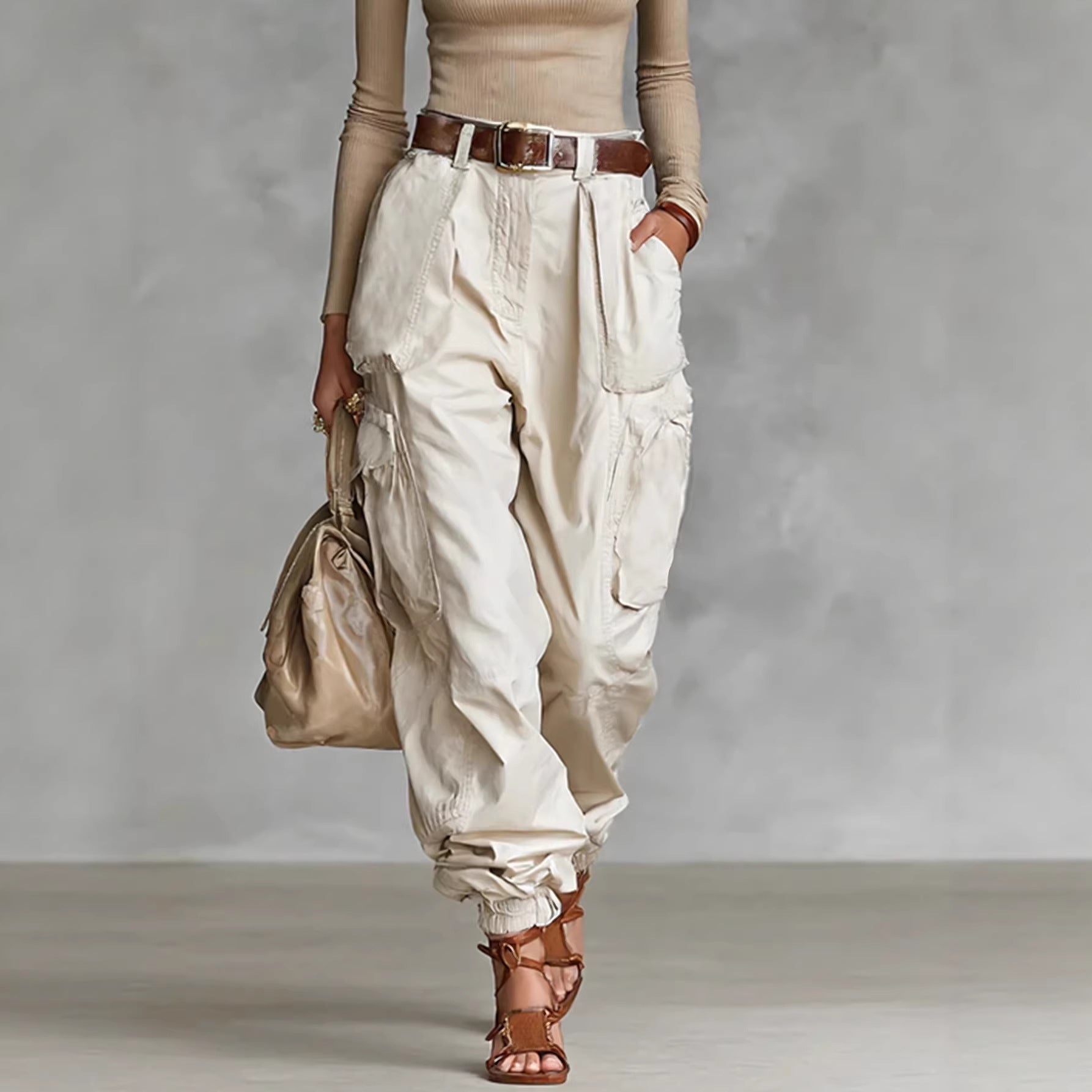 Multi-pocket tooling trousers for women