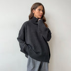 Solid color turtleneck knitted sweater