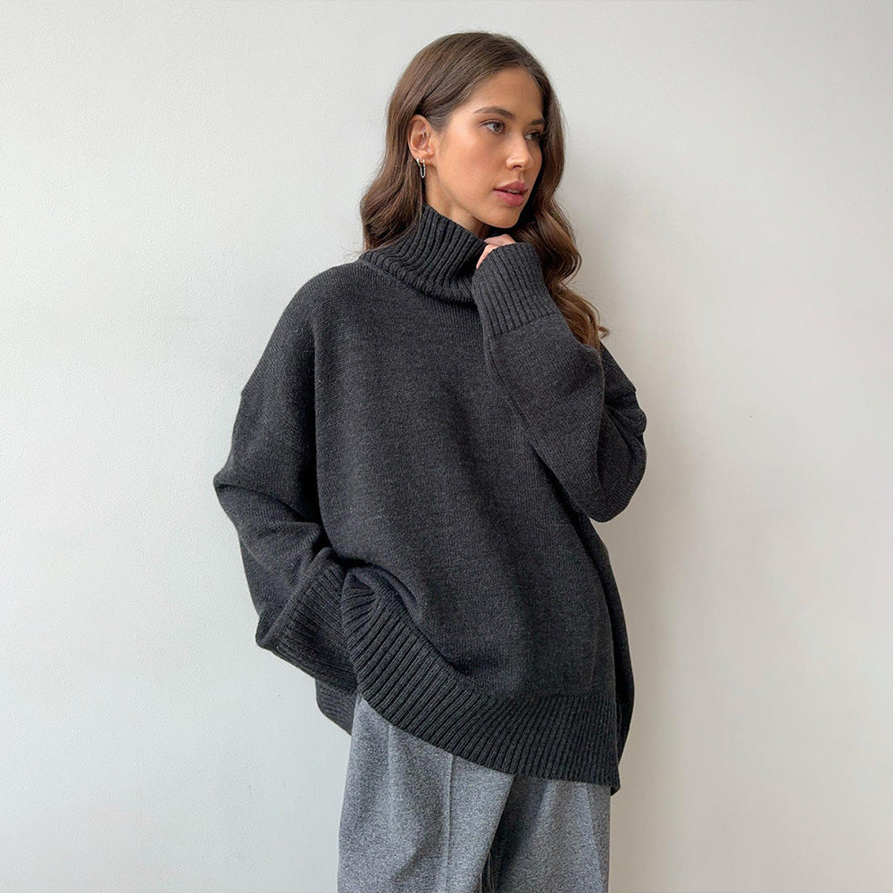 Solid color turtleneck knitted sweater