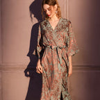Seven-quarter-sleeved jacquard ice silk nightgown