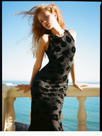 Crew neck dress silk velvet dress