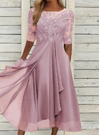 Chiffon splicing lace hollow dress