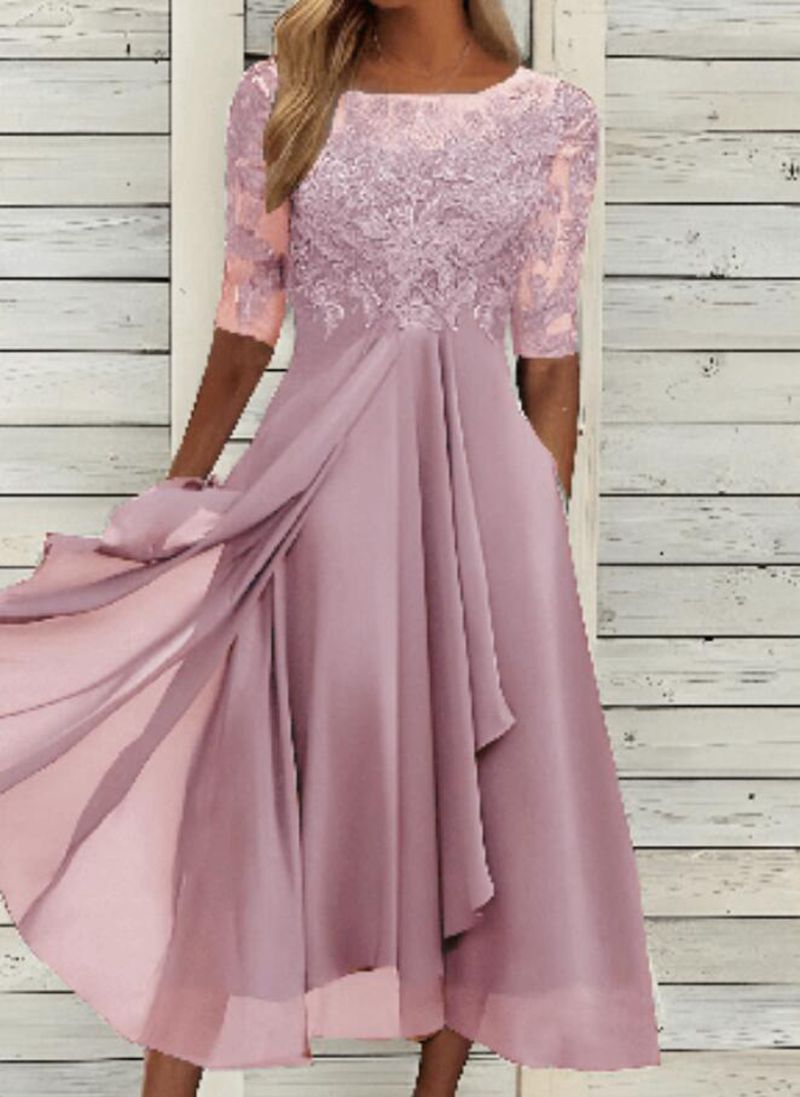 Chiffon splicing lace hollow dress