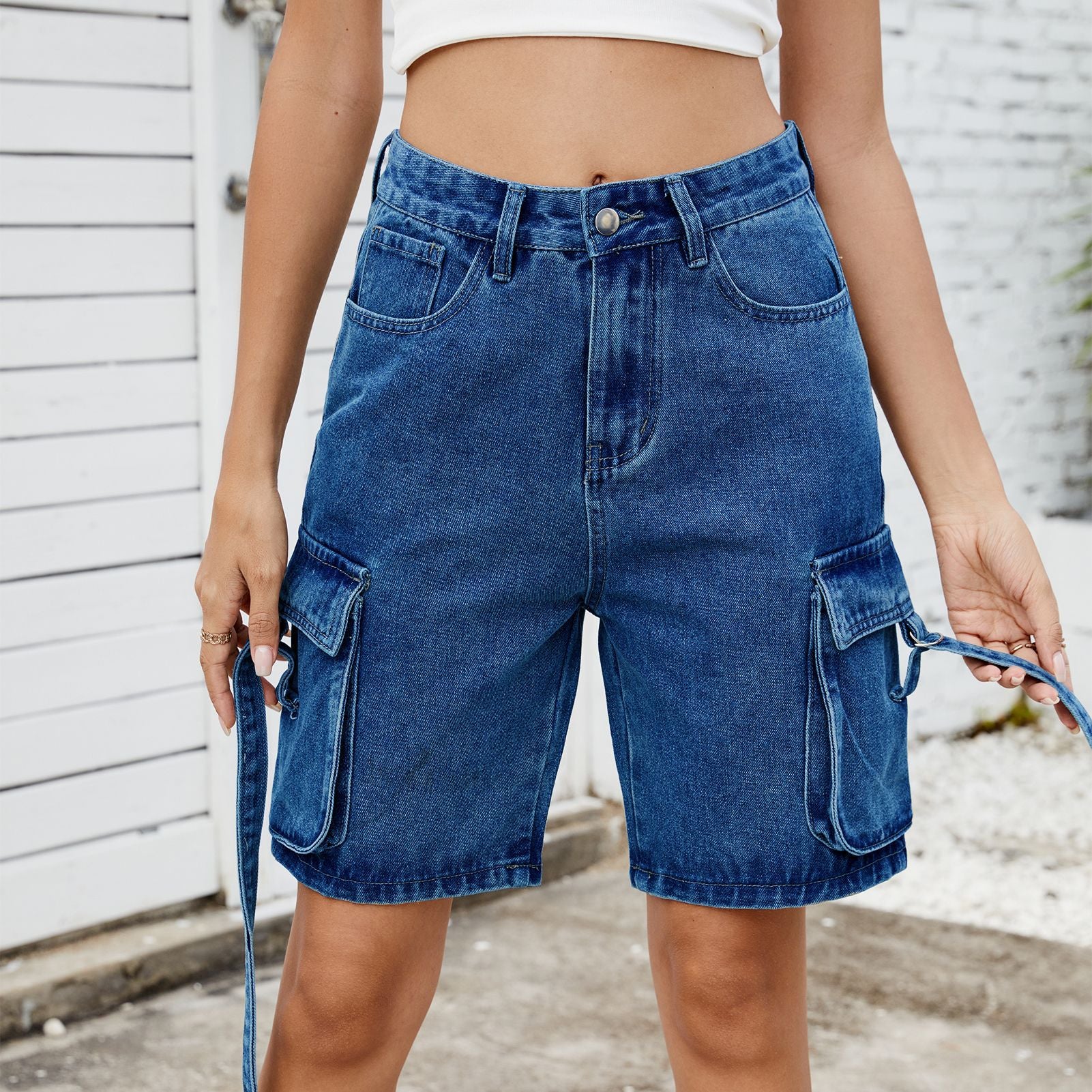 Street hipster washed denim five-point shorts