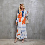 Long Sleeve Printed Long Dress