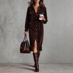 Long Sleeve Lapel Corduroy Shirt Dress