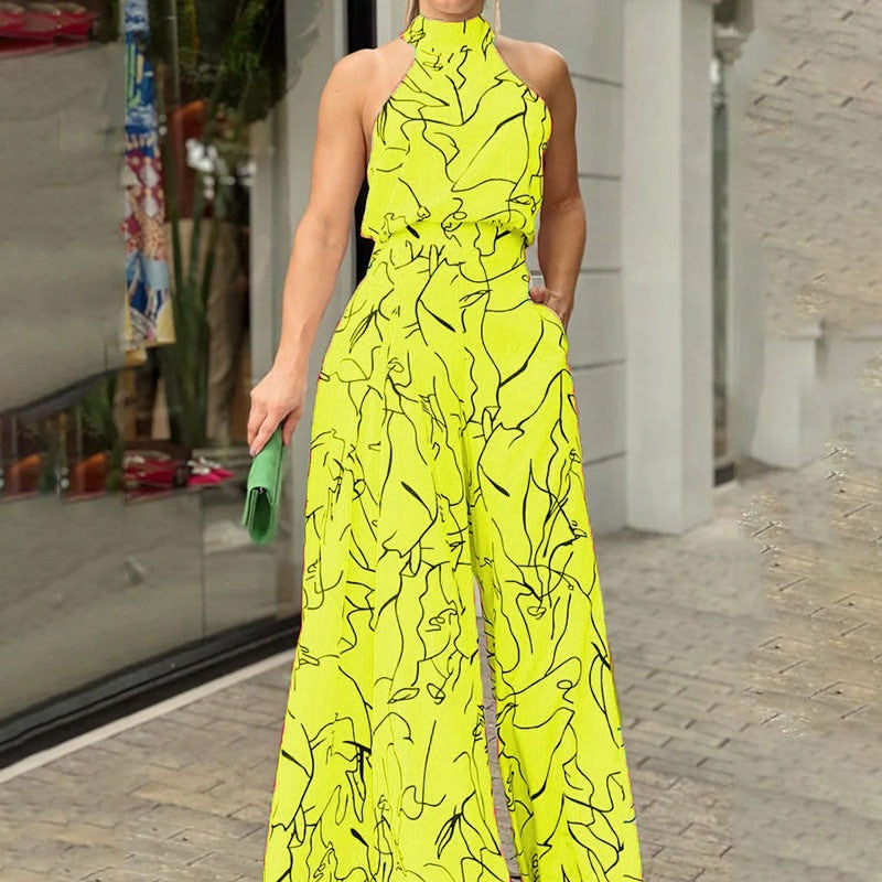 Crew neck sexy print jumpsuit