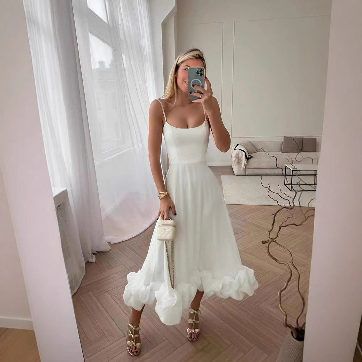 Suspender pendulum three-dimensional flower A-shaped dress dress