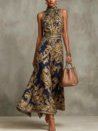 Vintage gold embroidered long dress
