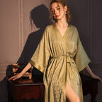 Seven-quarter-sleeved jacquard ice silk nightgown