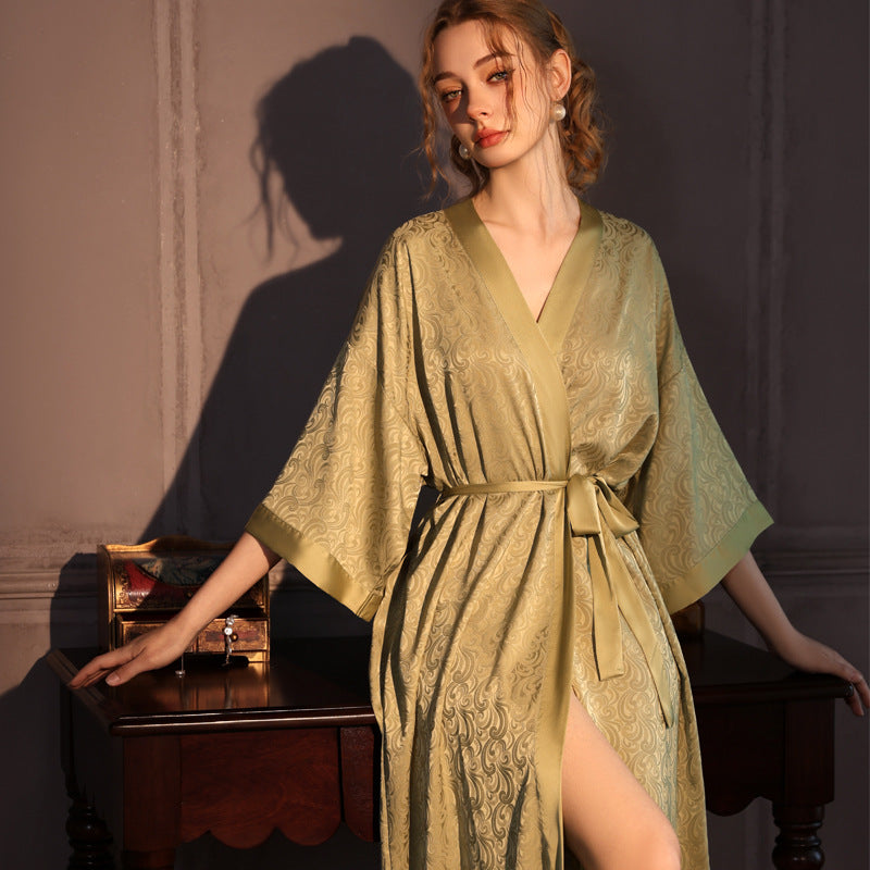 Seven-quarter-sleeved jacquard ice silk nightgown