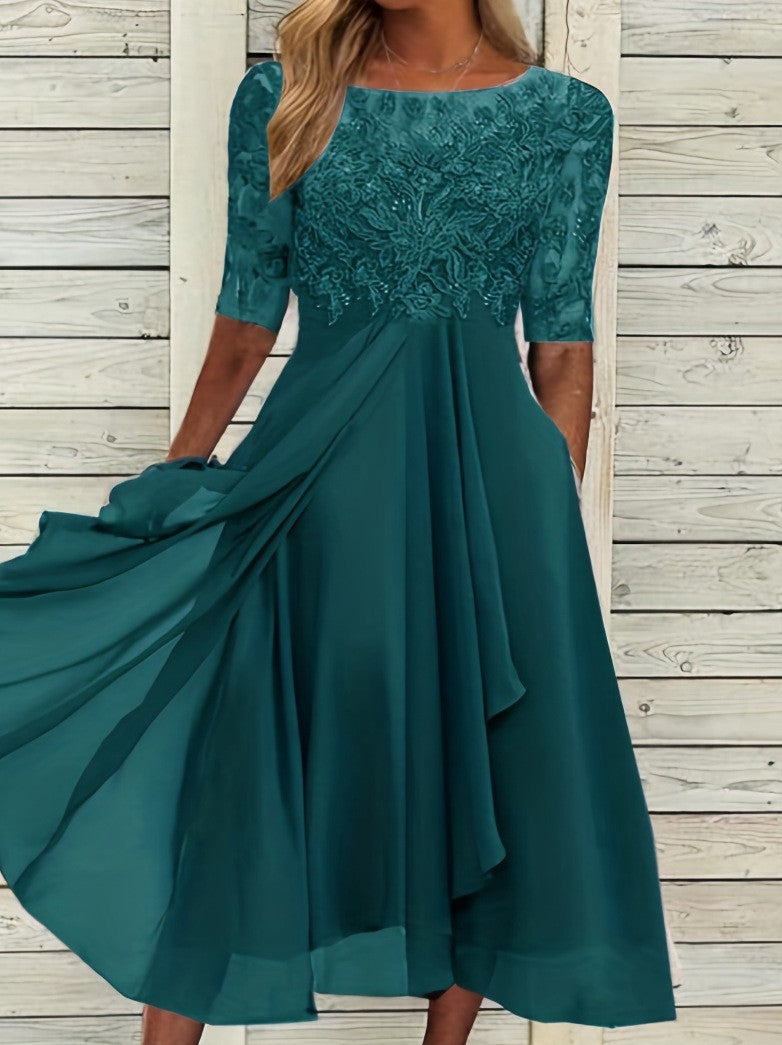 Chiffon splicing lace hollow dress