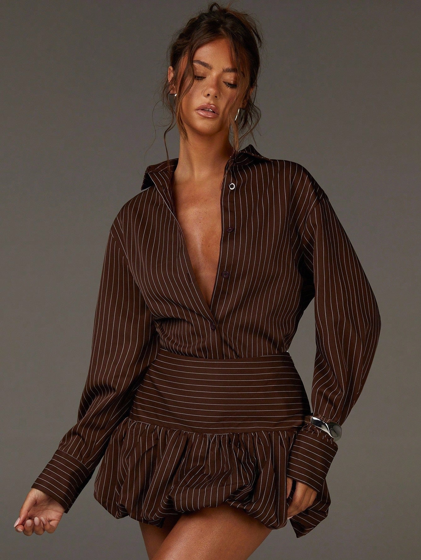 Shirt collar long sleeve waist shirt