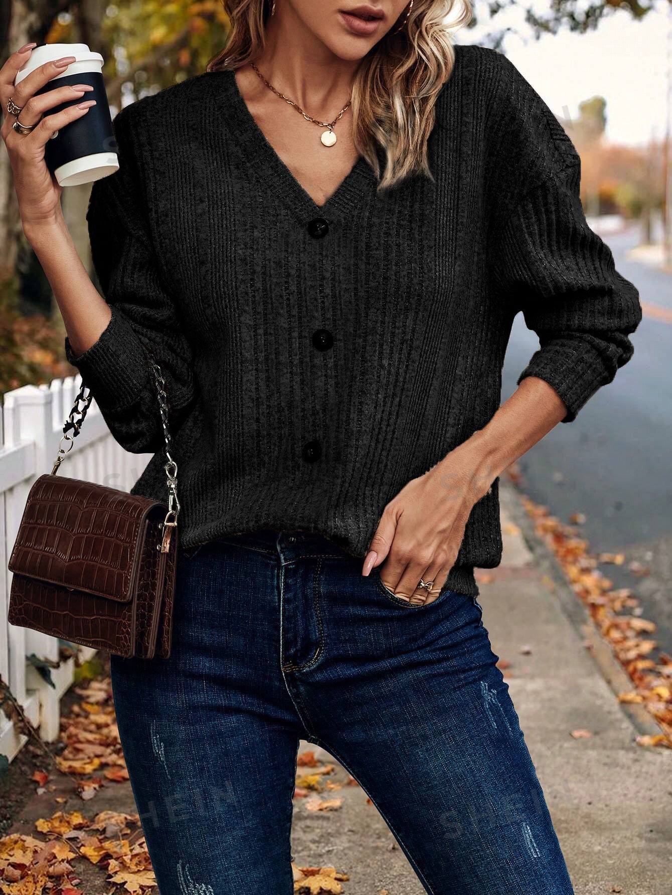 2025 Autumn/Winter New Knitted Button Sweater Casual Long Sleeve Loose Top Women's T-Shirt