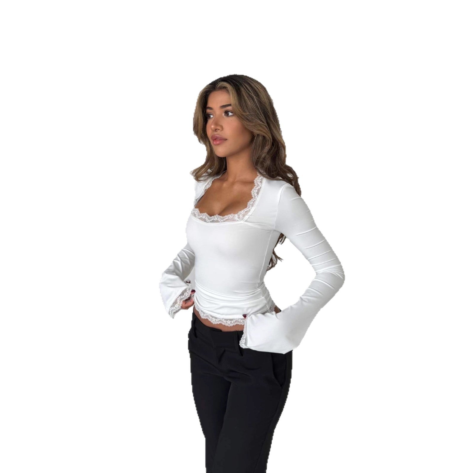 Lace lace slim and versatile square neck over a base shirt