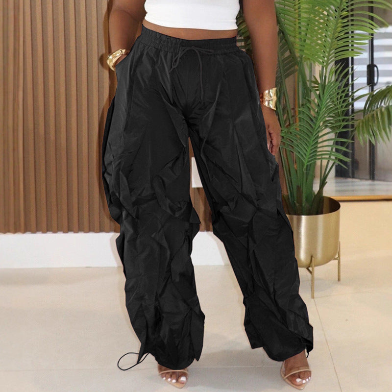 Wide leg pants solid color trousers