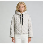 Hooded rhombus woven white duck down jacket
