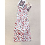 Strawberry retro French silk suspender long dress double-layer mulberry silk dress
