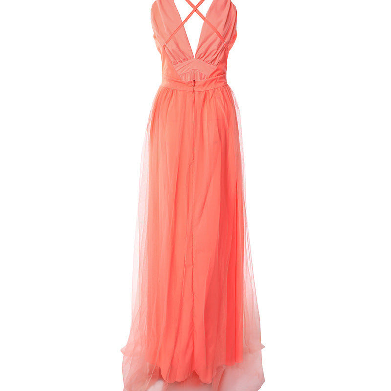 Casual tube top suspender gauze dress